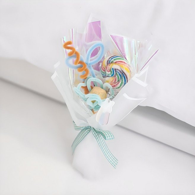 아스파시아 조화 레인보우 룰루 롤리팝 모루 미니꽃다발, 민트, 1개