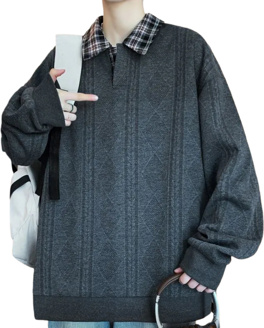 Makone 남성 가을 겨울 투피스형 루즈핏 빅사이즈 니트 긴팔 티셔츠