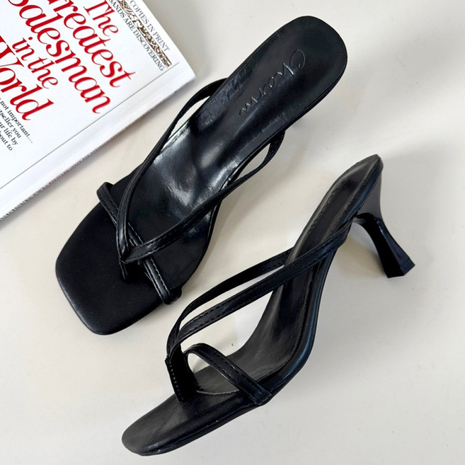 스퀘어 스트랩 쪼리 꼬임 뮬 케일리 여름 슬리퍼 샌들 힐 7cm (2color)