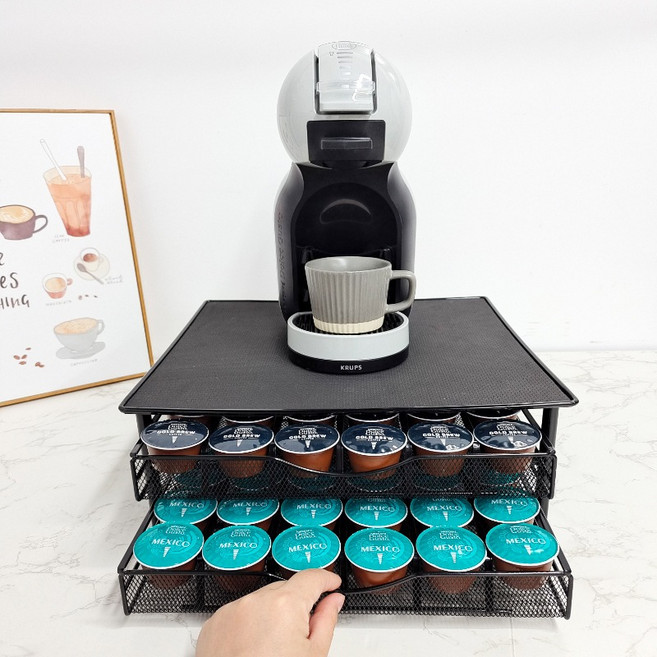 Dolce Gusto 多趣酷思 咖啡膠囊收納架 36粒膠囊 抽屜式咖啡機底座收納盒 展示收納架, 1個, 雙層抽屜款咖啡機底座收纳盒 黑抽屜