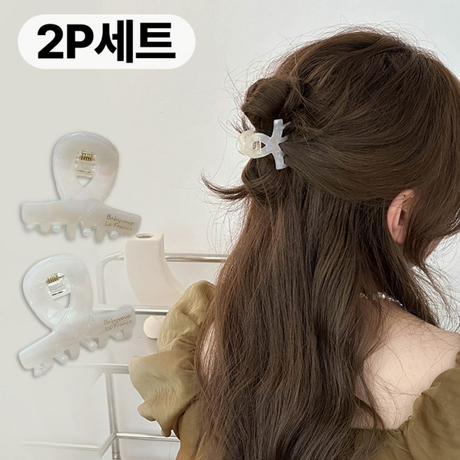 미다미 [2개세트] 샐리 반머리 패턴 포인트 셀룰로오스 집게핀