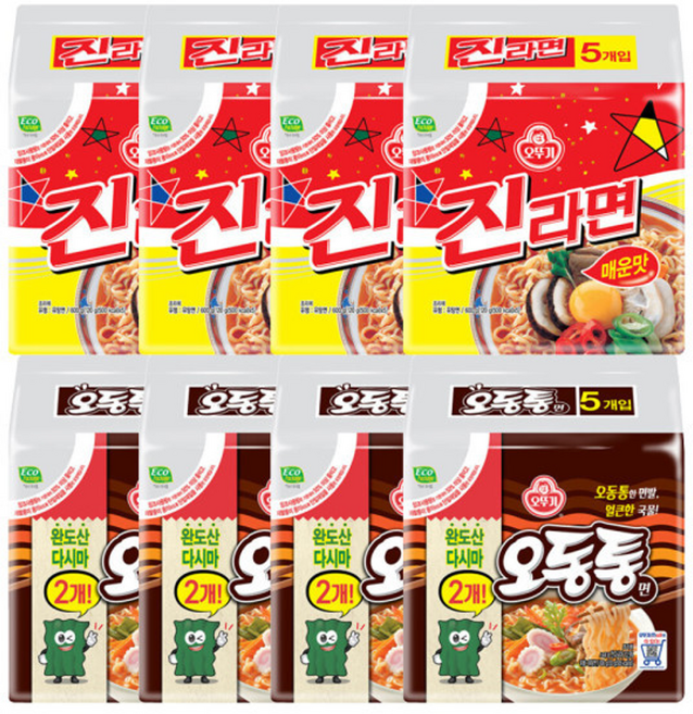 오뚜기 진라면 매운맛 120g 20개 + 오동통면 120g 20개, 40개
