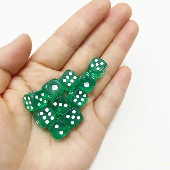 20 개/몫 10mm 투명 아크릴 6 양면 포인트 미니 주사위 클럽/파티/가족 게임 색 클리어 라운드 앵글, 11 green