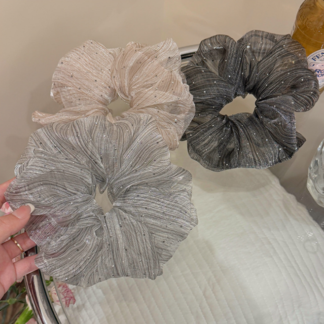 띵룸 글리터 쉬폰 대형 스크런치 곱창 머리끈 3종 세트 데일리 헤어슈슈