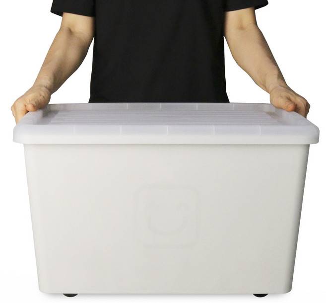 리빙스마일 대형 이동식 리빙박스55L 수납 정리함, 1개, 리빙박스 라이트 그레이+투명커버