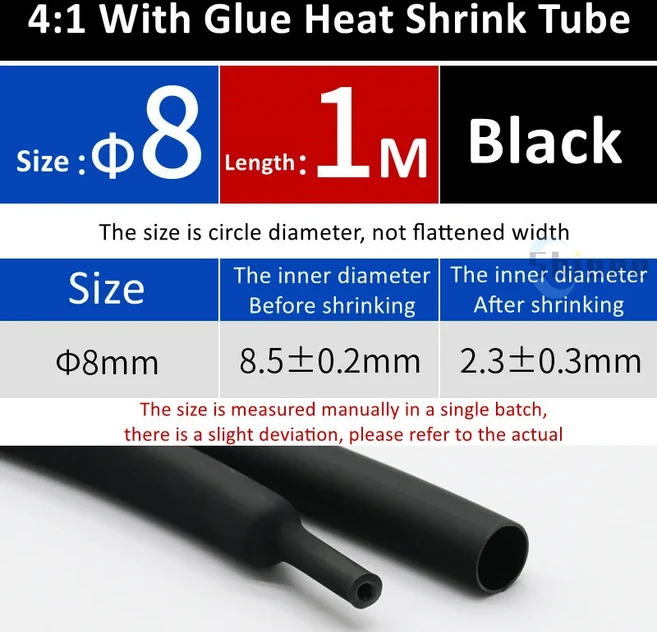 1/5/10/25/50M 4:1 열수축 튜브(접착 포함) 이중 벽 튜브 직경 4 6 8 12 16 20 24 40 52 72mm 접착 라이닝, 06 8mm, 05 5Meters