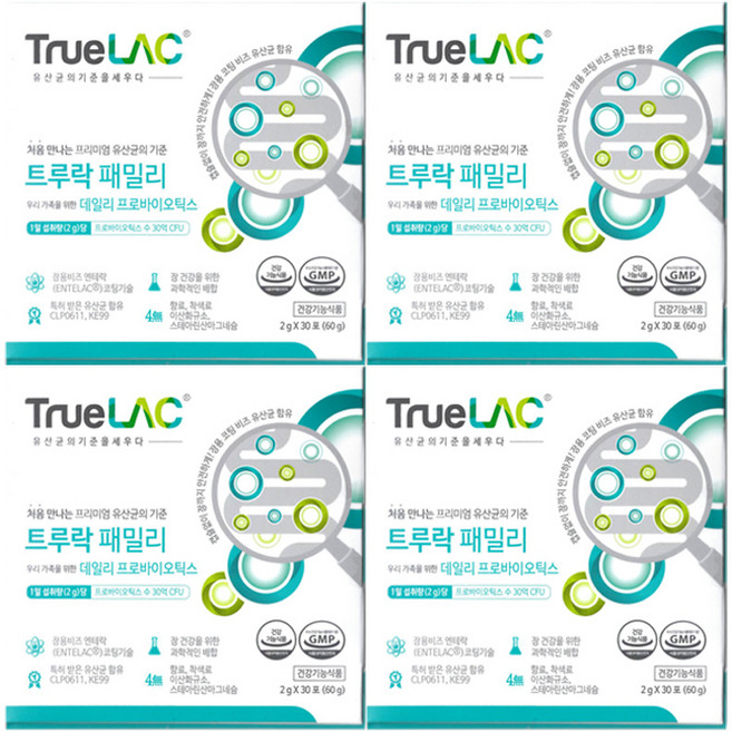 (냉장) 트루락 패밀리 프로바이오틱스 유산균 2g X 30포 4개배송품질보증, 60g, 4개