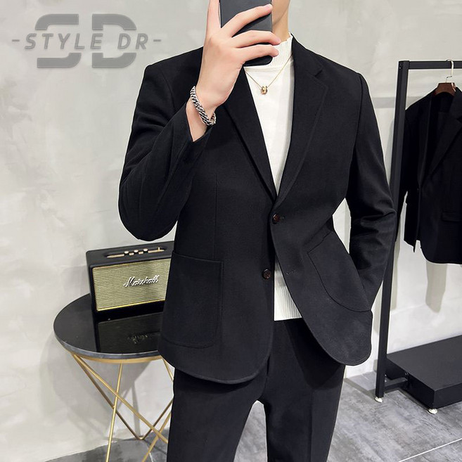 스타일닥터 남성 정장 두꺼운 모직 캐주얼 정장 슬림 양복 투피스