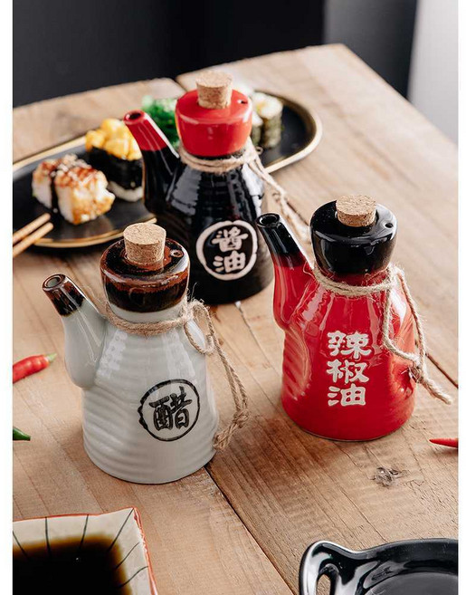 오마카세 고급 일식집 세라믹 미니 조미료 통 병 간장, 흑간장병 단일용량 200ml, 1개