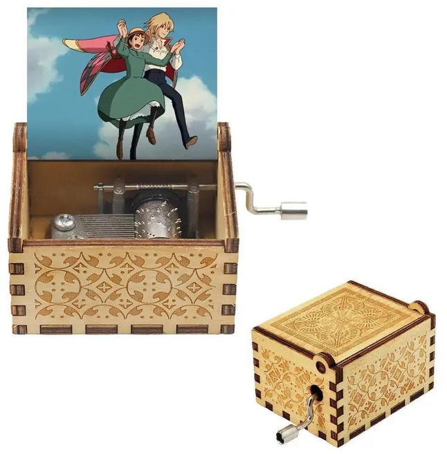 기계식 오르골 나무 앤티크 조각 수제 크랭크 클래식 테마 음악 생일 크리스마스 선물 홈 장식, 색상: 4. Howl Moving 2, 1개