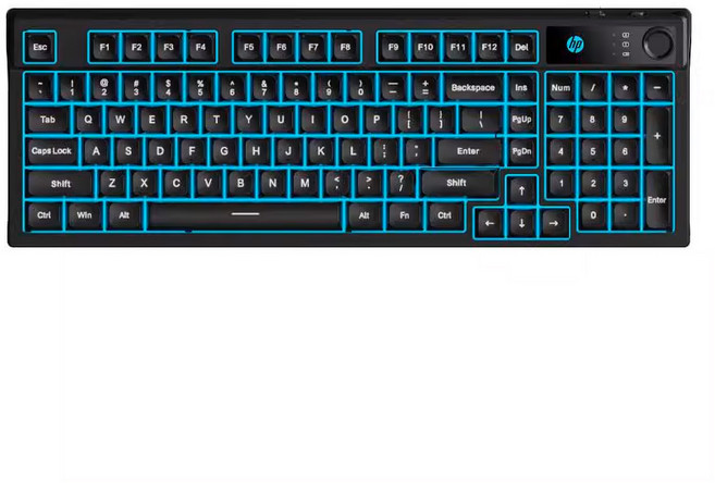HP 炫彩背光人體工學鍵盤 舒適打字體驗 時尚外觀設計, 黑, K500F, 機械式軸體