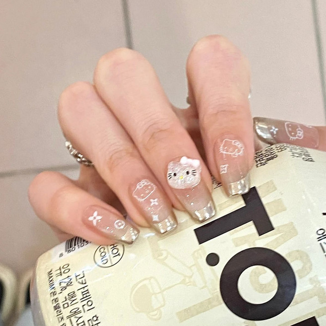 말랑네일 글레이즈드 네일팁 데일리 숏롱 셀프 붙이는 키티 네일아트, 1개, 04. 매직미러