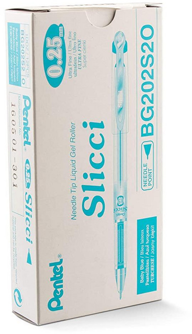펜텔 Pentel Arts Slicci 0.25mm 엑스트라 파인 젤 펜 베이비 블루 잉크 12개 박스 (BG202-S2), 펜텔 Pentel Arts Slicci 0.25mm 엑
