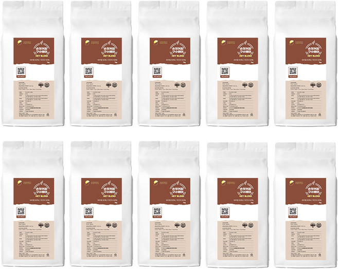 [원두커피 무료배송] 갓 볶은 신선한 원두커피 구수한향미 (홀빈) / 손맛커피 전용원두 구수헤이(HEY), 1kg, 10개, 홀빈(분쇄안함)