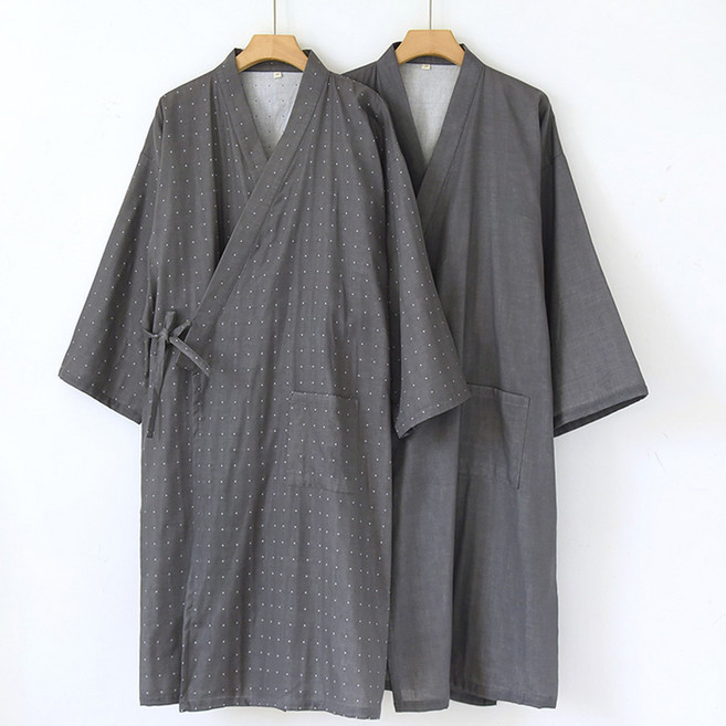 로리돌스 빅사이즈 남성 유카타 홈웨어. 그레이 로브 가운 남자 잠옷 파자마세트