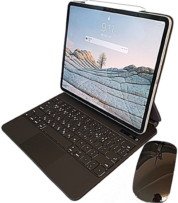 아이패드 매직키보드 한글레이저각인 백라이트 키보드 케이스 마우스포함 키보드, 블랙키보드