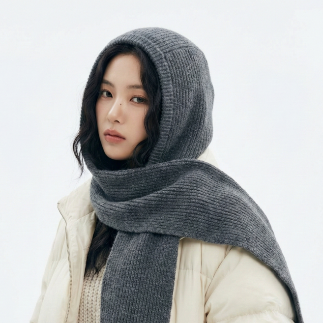 헤일리썸 겨울 니트 후디 머플러 바라클라바