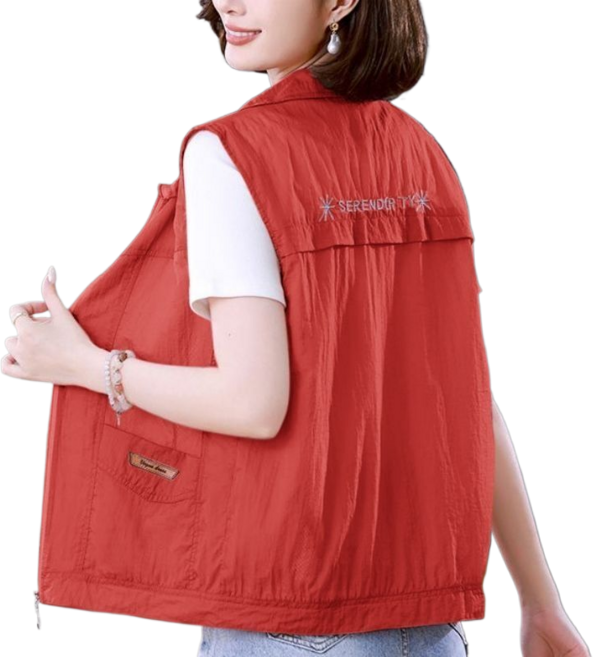 여성용 빅사이즈 캐주얼 얇은 베스트 루즈핏 자수 집업 조끼