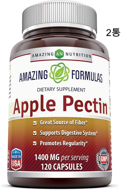 어메이징뉴트리션 사과식이섬유 Apple Pectin 1400mg 120캡슐x2통 애플팩틴, 120캡슐, 2개, 120정