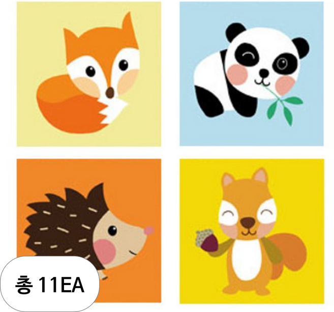 DIY 유화그리기 4종 세트 20 x 20 cm, 아기여우 + 아기팬더 + 아기고슴도치 + 아기다람쥐, 11개