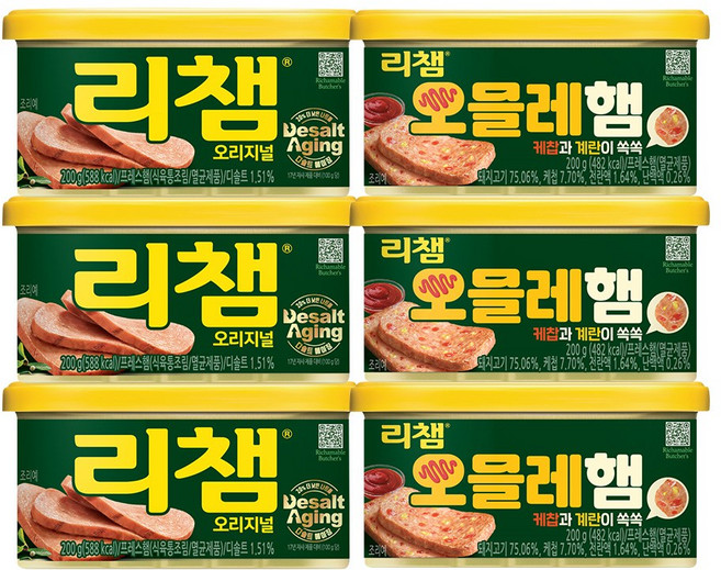 [동원] 리챔 200g x 3P + 오믈레햄 200g x 3P, 1세트