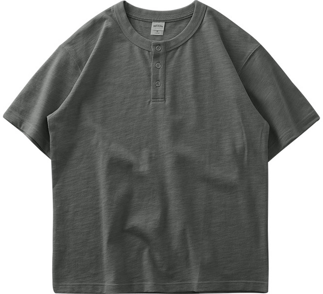 DUKEEN 320g 헤비웨이트 남자 헨리넥 반팔티 오버핏 면 100% 데일리 무지 아메카지 여름티