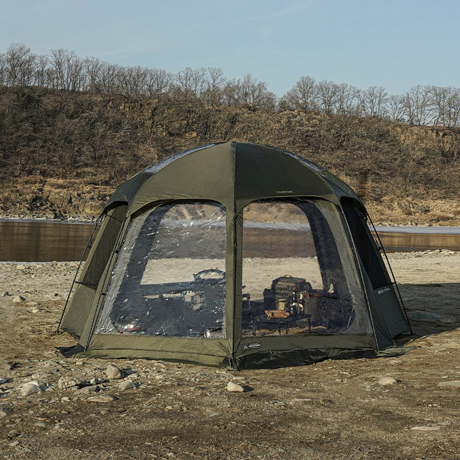카즈미 비바돔 투명 더블 윈도우 텐트 캠핑 올리브카키 샌드