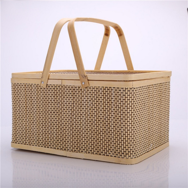 다용도 보관함 사각 손잡이 보관함 선물 피크닉 대나무 바구니 HJ0454, 1개, 잠금장치없음