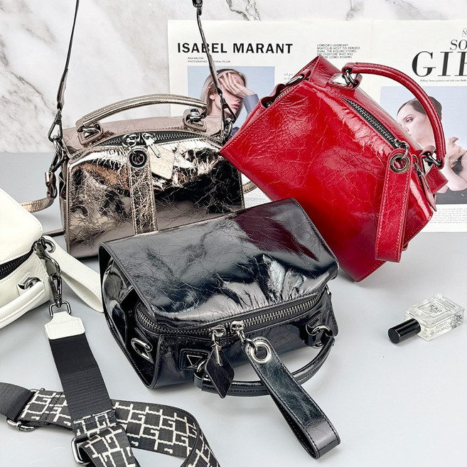 예멋 천연 소가죽 스몰 토트 크로스백 광택 리얼 가죽 미니 고급 핸드백 여친 엄마 가방선물