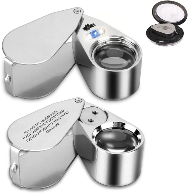 아이앤에이치 40X 휴대용 돋보기 루페 접이식 확대경, 1개, 실버 색상