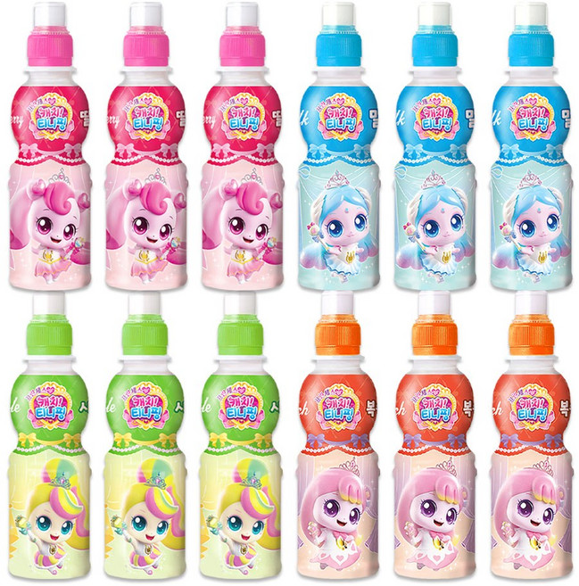 캐치티니핑 페트 음료수 4종 (딸기+밀크+사과+복숭아), 200ml, 12개