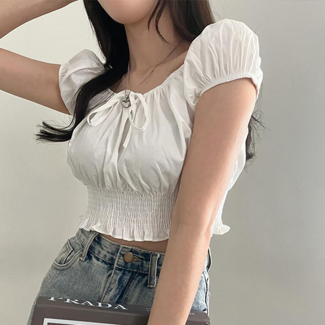 라라홀리 러블리 투웨이 오프숄더 밴딩 프릴 숏 블라우스