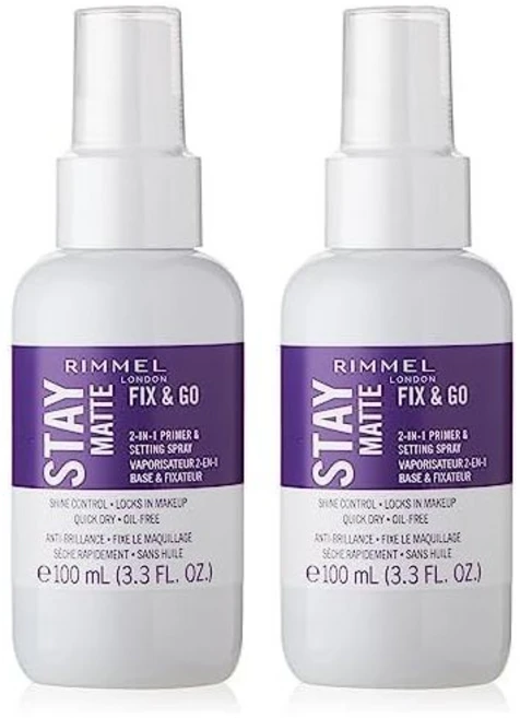 Rimmel 림멜 런던 스테이 매트 - 003 프라이머 초경량 유분 조절 끈적이지 않음 1온스 30ml, 3.4 온스 (2개 팩), 세팅 스프레이 - 쿠팡