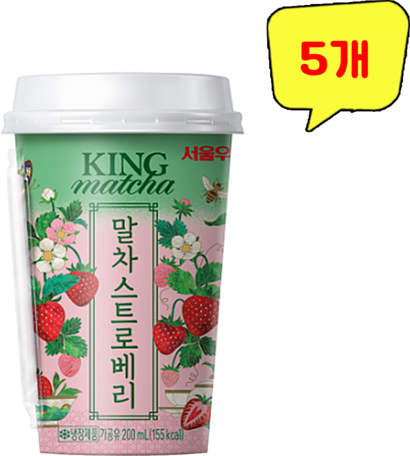 서울우유 말차 스트로베리, 5개, 200ml