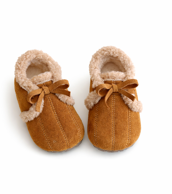 아동 리본 퍼부츠 겨울 보온 털신발 유아 양털 실내외 겸용 스웨이드 홈슈즈