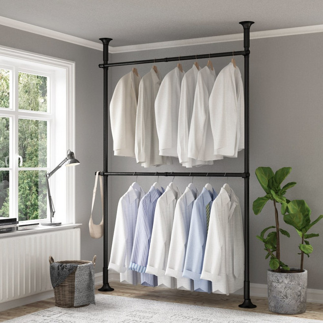 리우리빙 튼튼한행거 2단 38mm 블랙 M, 선택:스크류행거 2단