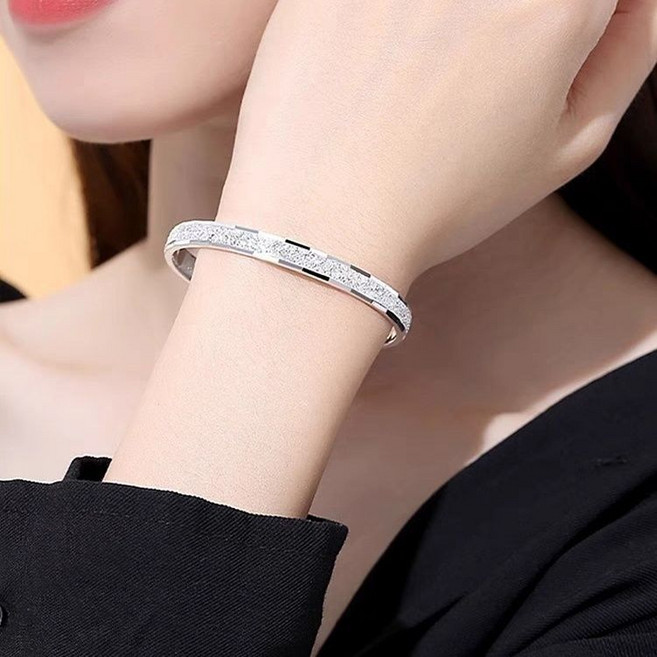 FANSYLI s925 실버 오픈 팔찌 여성 스크럽 영 뱅글 안개꽃 정교한 팔찌 W2405M19