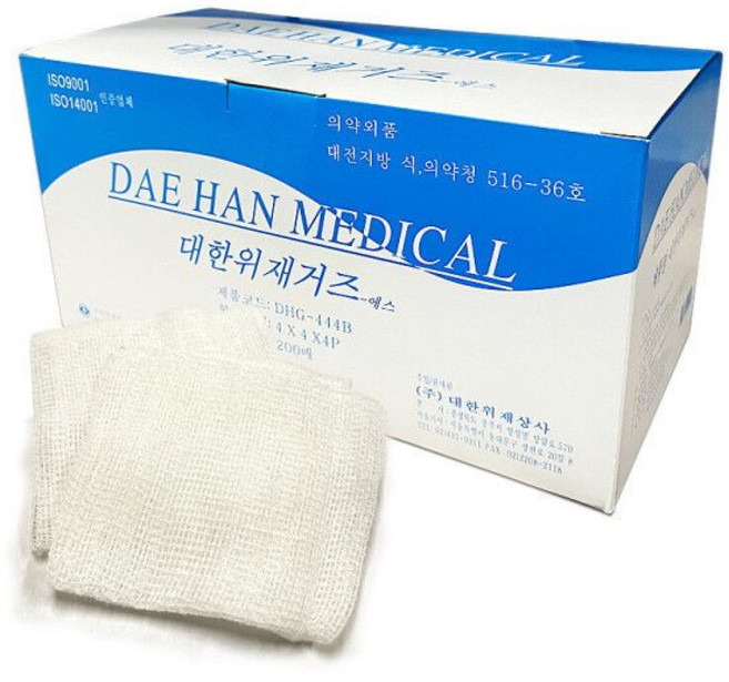 대한위재 접은거즈 4inchX4inchX4P 200매 드레싱 거즈, 1개