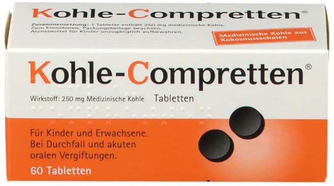 Kohle Compretten 콜레 콤프레텐 먹는 숯 60정 독소배출 독일 직배송, 1개 - 쿠팡