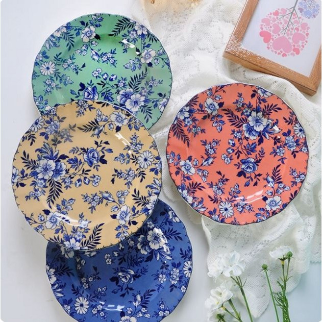 영국수출 존슨브라더스 식기세트 디저트접시, 혼합, 블루+그린+옐로우+래드, 1개