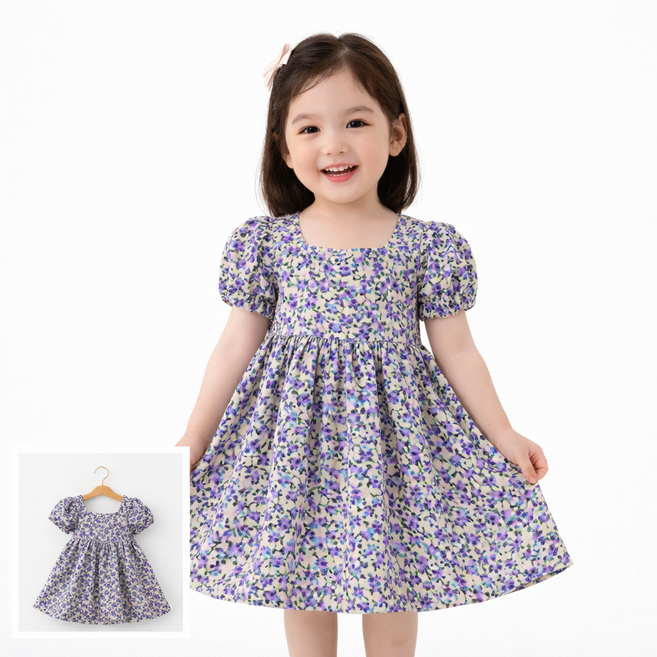 여아 여름 원피스 공주풍 퍼프소매 플로럴 나들이룩