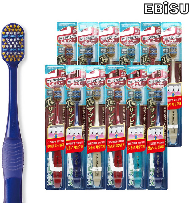 일본 에비스칫솔 더프리미엄케어 인터케어 치실효과 색상랜덤, 1개, 12개입