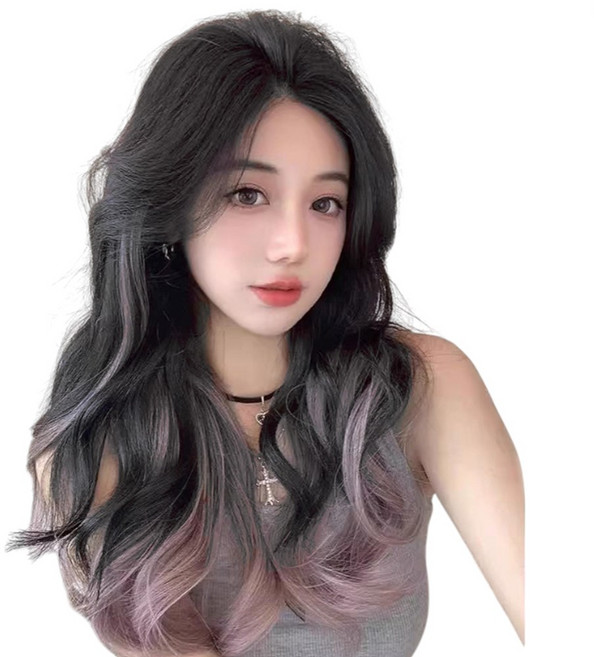 가발위드 옴브레 투톤 웨이브 붙임머리 브릿 포인트 시니온 가발, 1개, 진한블랙 애쉬핑크