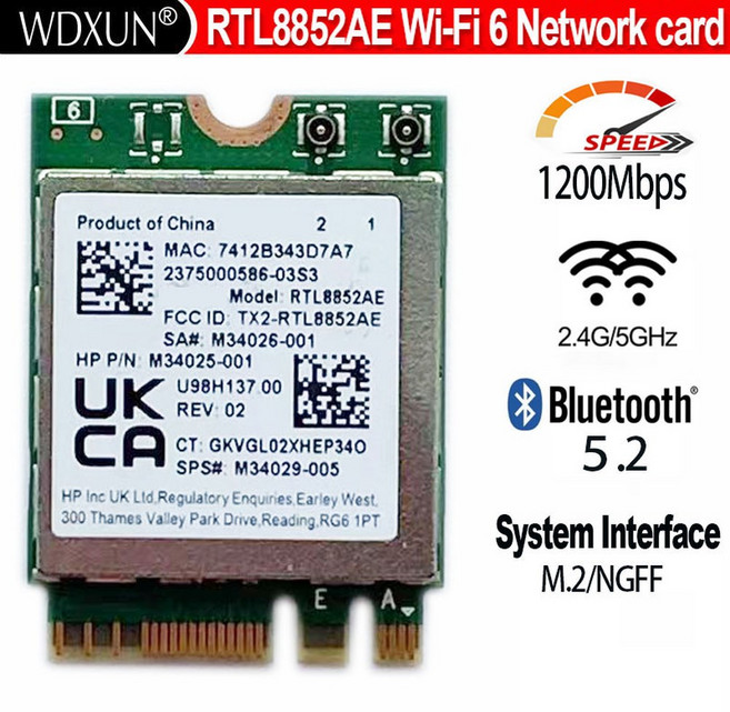 REALTEK RTL8852AE RTL8852 AW XB473NF WIFI 6 MU MIMO 네트워크 카드 2.4G 5G 802. AC AX 무선 WIFI 모듈 M.2 NGFF, 1개