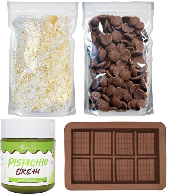 두바이 초콜릿 바 DIY 키트 u2013에는 몰드 12.3온스 녹는 웨이퍼 3.5온스 카타이피 7온스, Milk Chocolate, 100g, 1개