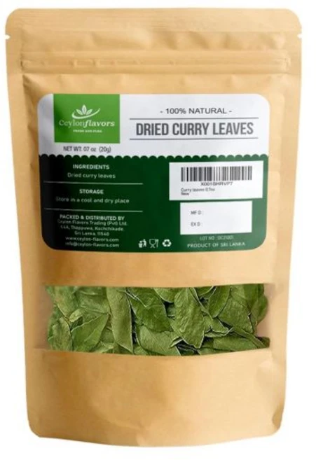 CEYLONFLAVORS FRESH AND PURE 실론 맛 카레 잎 글루텐 프리 자연 공기 건조 허브 모든 맛이 포함된 신선한 식료품 음식 인도 향신료 - Kari Patta, CEYLONFLAVORS FRESH AND PURE 실, 1개 - 쿠팡