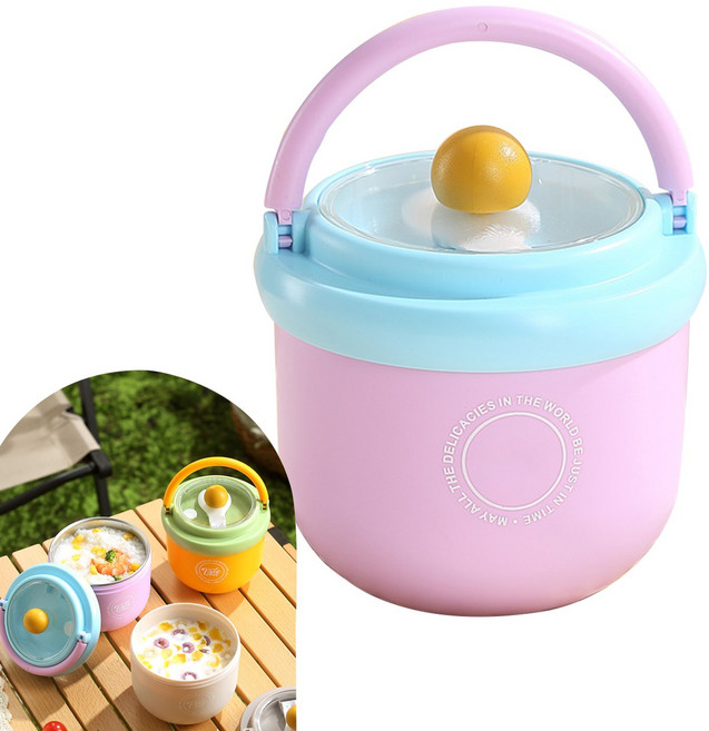 직장인 보온 도시락통 스텐도시락 휴대용점심 용기 500ml, 핑크색, 1개