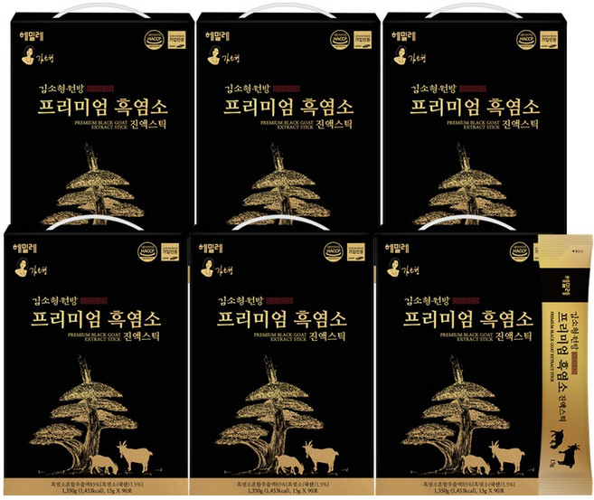 흑염소 진액 스틱 토종 자연방목 제천 국산 흙염소 고기 즙 엑기스 홍삼 품은 황제 프리미엄 아라키돈산 효능 여성 남자 임신 준비 산후 조리 추천 국내산 식약처 식약청 해썹 인증, 1.35kg, 6개
