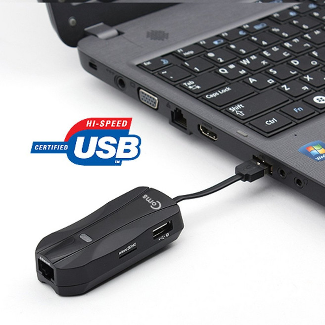 Coms USB 2.0 멀티 카드리더기(Micro SD TF/SD+허브+랜 RJ45) MV436, 1개