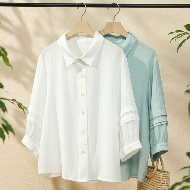 루즈핏 7부 레이온 시원한 프릴 셔츠 블라우스